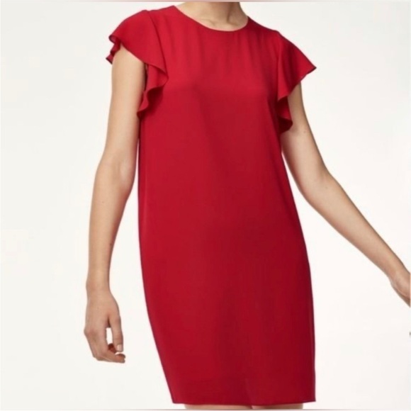 Babaton Dresses & Skirts - Babaton Red Ruffle Sleeves Dress